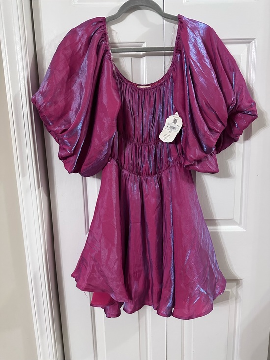 Altar'd State Dresses & Skirts - Altar'd State Shimmery Fuchsia Mini Dress with Puff Sleeves